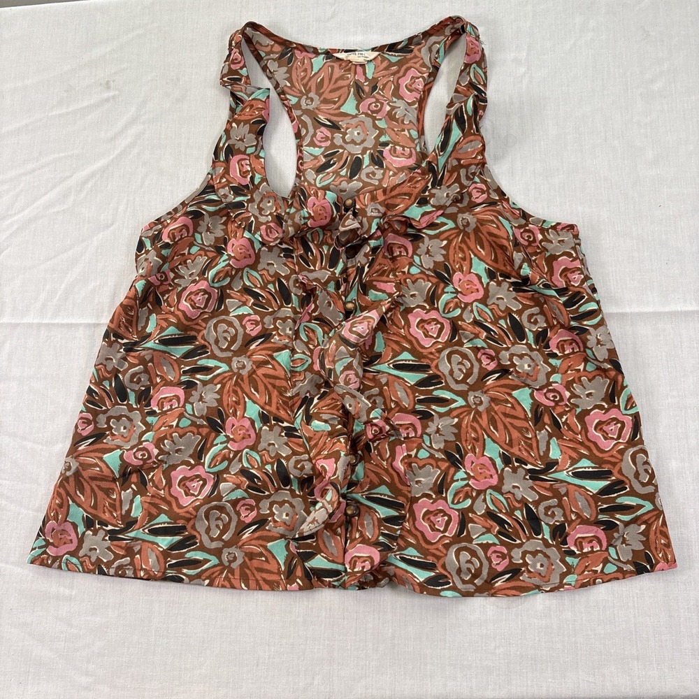 Forever 21 I Love H81 Ruffle Button Front Racerback Tank Top Women's S/P